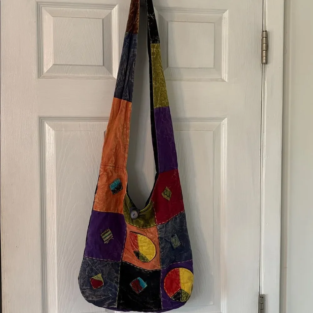 Patchwork Peace Shoulder Bag | Boho Hippie Festival Purse | Zipper Closure - Picture 3 of 9